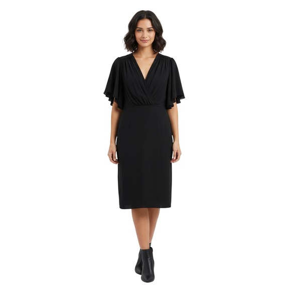 Elie Tahari Dresses & Skirts - Elie‎ Tahari Tahara Black Flutter Sleeve Sheath Dress V-Neck Career Cocktail 12